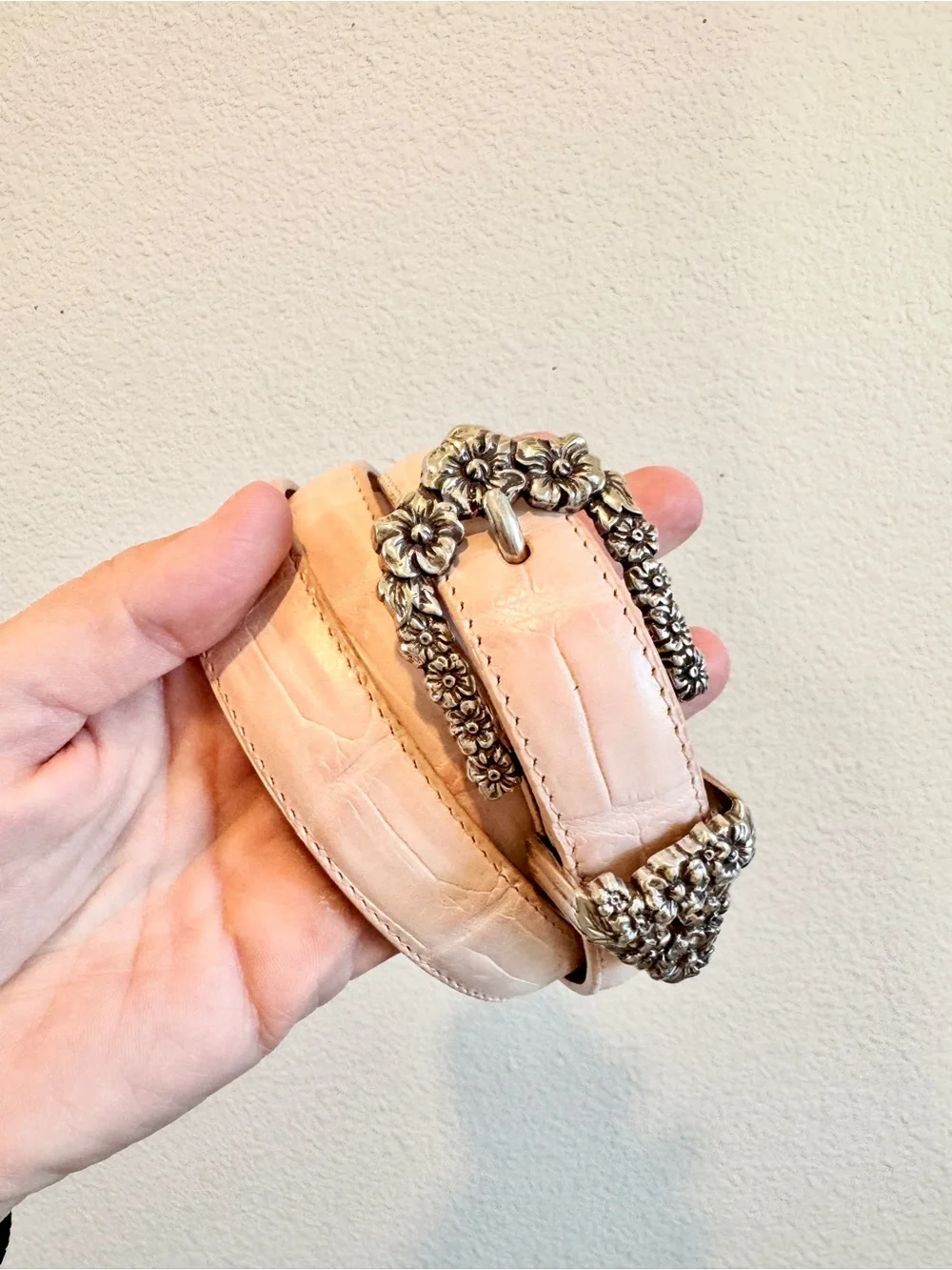 Brighton Floral Buckle Belt Women XL 36 Blush Pink Leather Western Statement H63